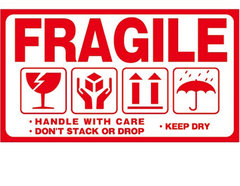 LDS Industry Large Fragile (6" X 3Â½") Handle with Care Keep Dry Upward Do Not Trample Shipping Box Warning Stickers Label (STK-02 300pcs) - Image 1